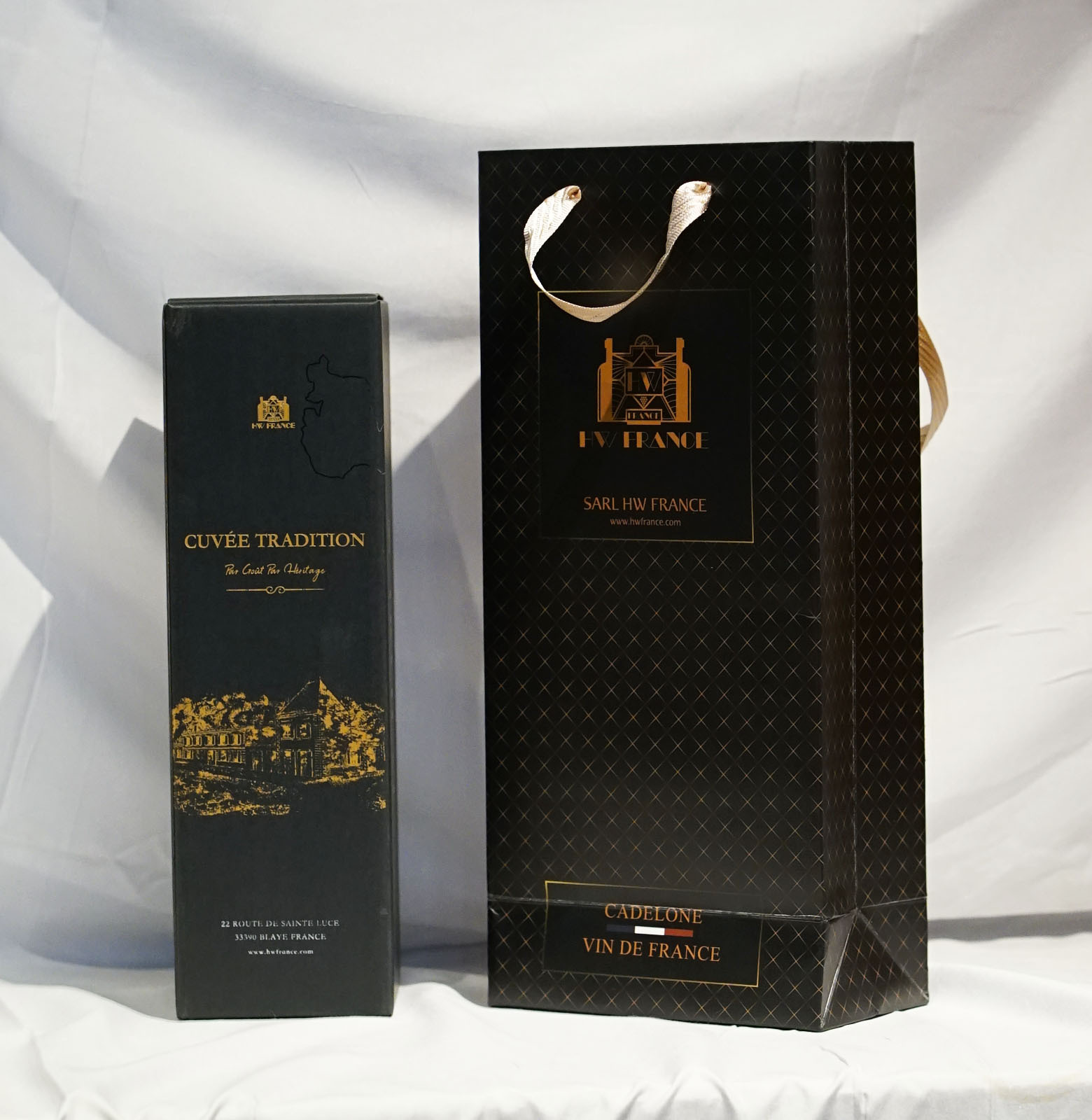 高档精致黑金礼盒 法国hw家族红酒礼盒  单支装葡萄酒酒盒