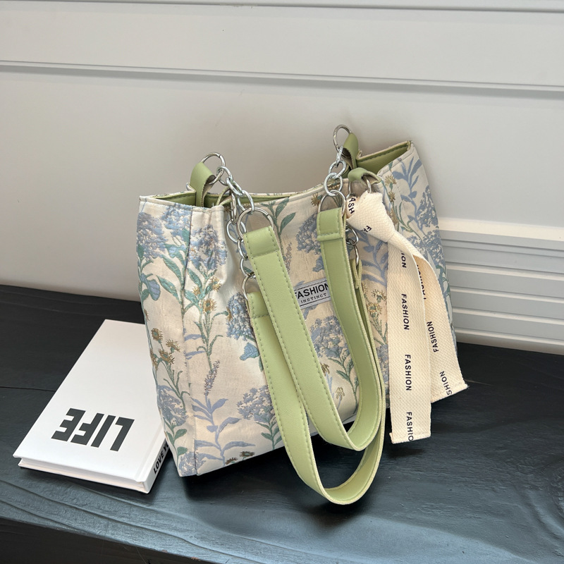 Printed Underarm Canvas Bag Tote Bag Female 2022 New Artistic Special-Interest Shoulder Bag Embroidery Student Commuter Bag