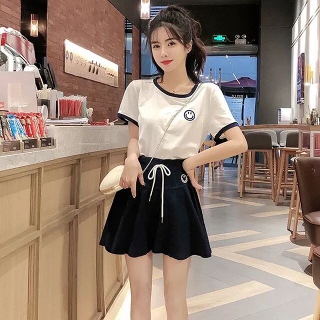 可盐可甜洋气套装学院风小个子短裙两件套夏小清新甜美显高学生装