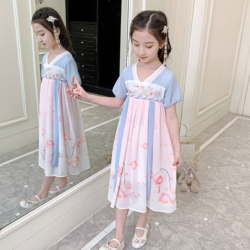 Girls' Han Chinese Costume Dress 2023 New Children Fashionable Summer Clothing Teenager Clothing Girls Summer Hanfu Princess Skirt