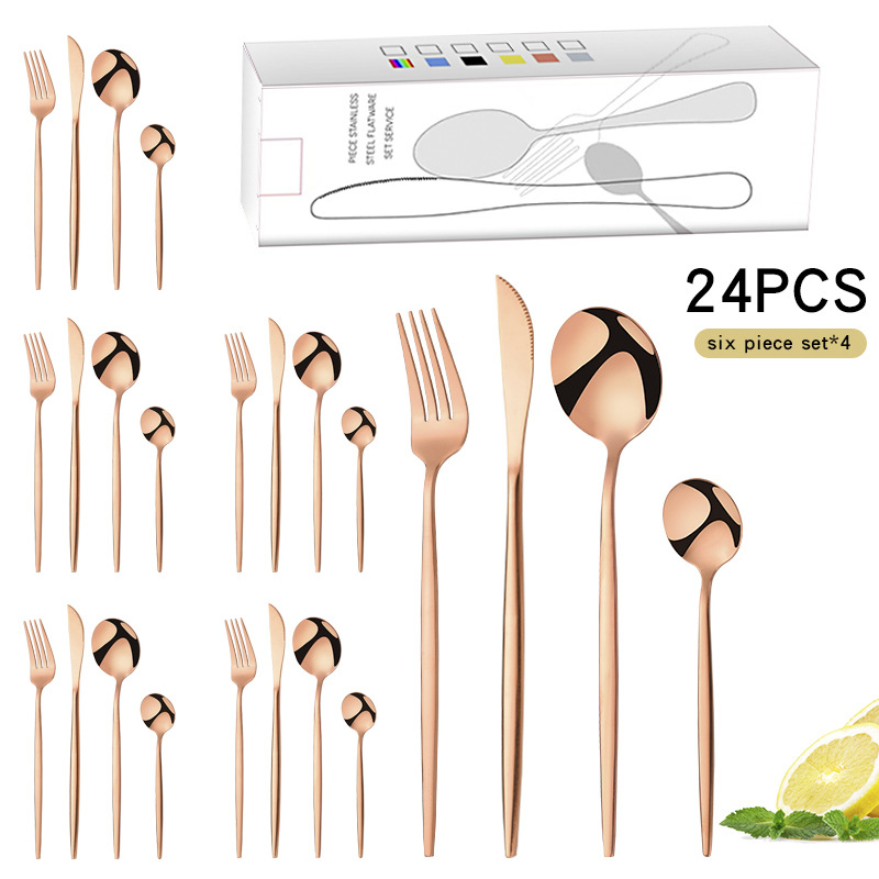 Amazon Hot Selling Stainless Steel Tableware 24-Piece Set Portugal Knife, Fork and Spoon Mail Order Box Cross-Border Tableware Gift Set