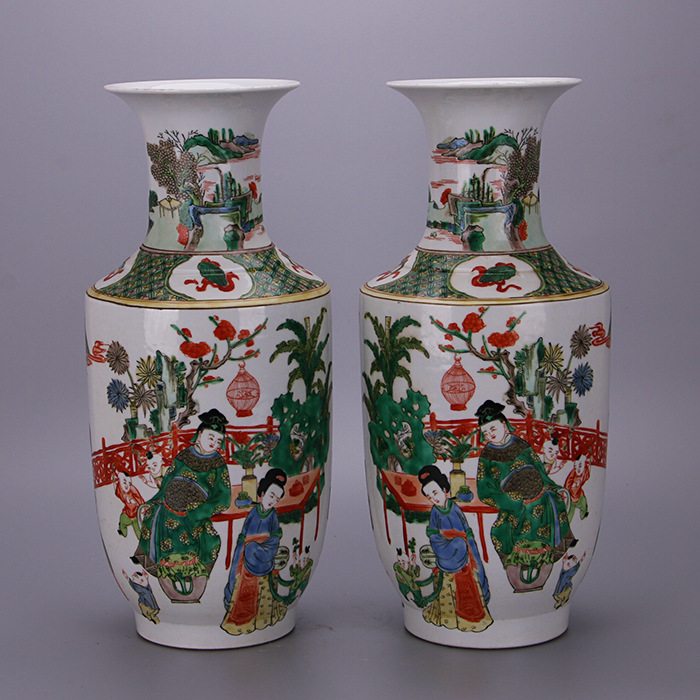 民国五彩仿康熙年人物金钟瓶 仿古做旧瓷器 古玩古董收藏摆件品