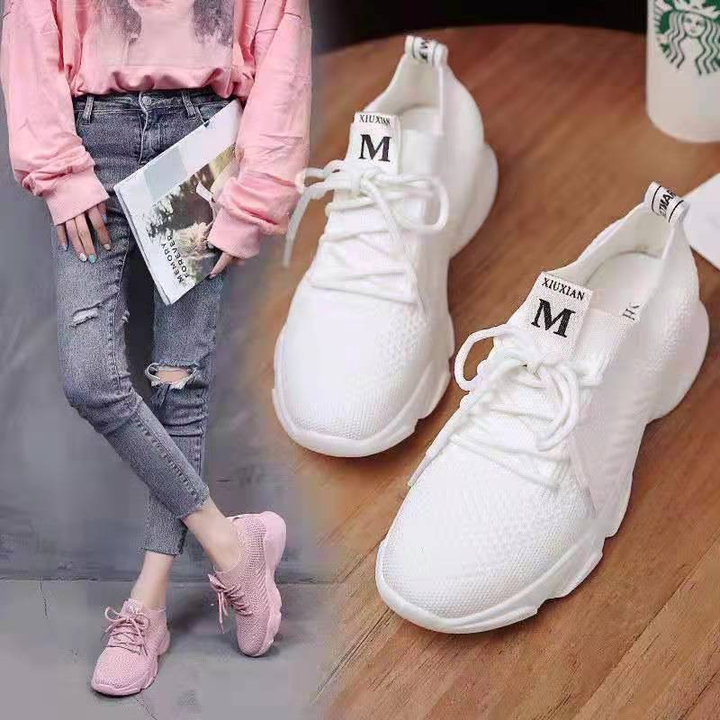 New Flying Woven Women's Shoes Summer and Autumn Breathable Mesh Sneakers Female Students Korean Sports Portable All-Match Casual Shoes