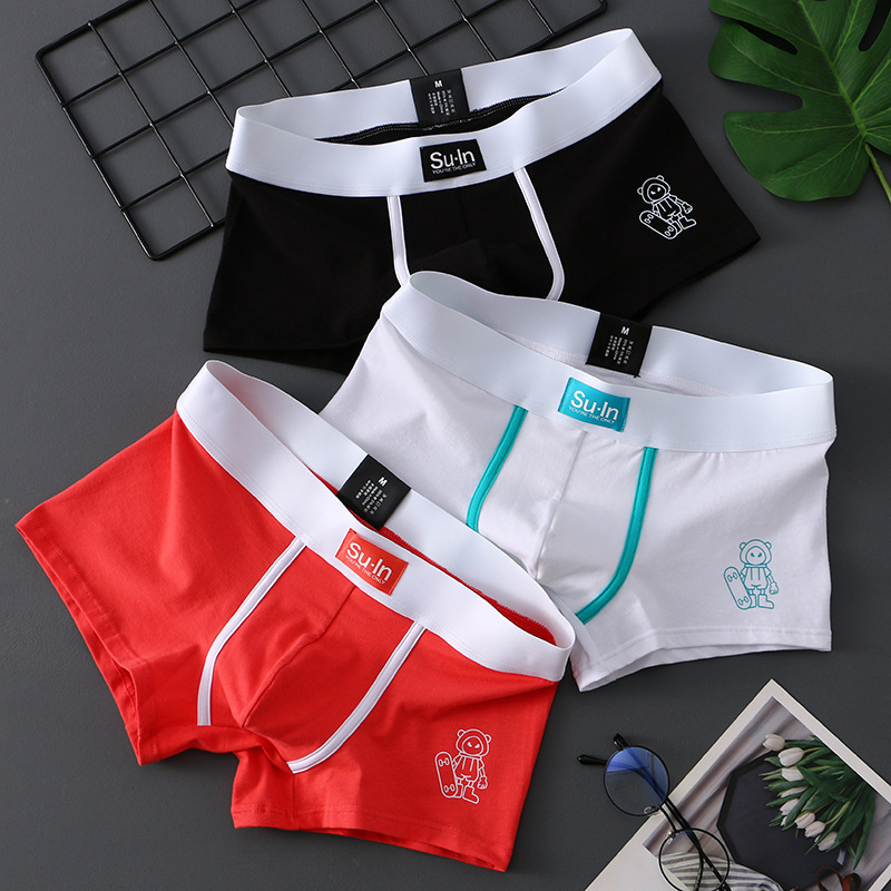 Shu Nei Shunei40 PCs Purified Cotton Men's Underwear Birth Year Red Underpants Middle Waist Student Cartoon Boxer Shorts