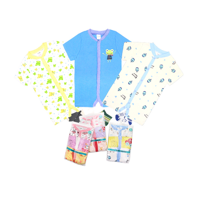 Factory Direct Sales Newborn Baby Cartoon Short-Sleeved Rompers European and American Baby Combed Cotton Rib Cloth Short-Sleeved Rompers