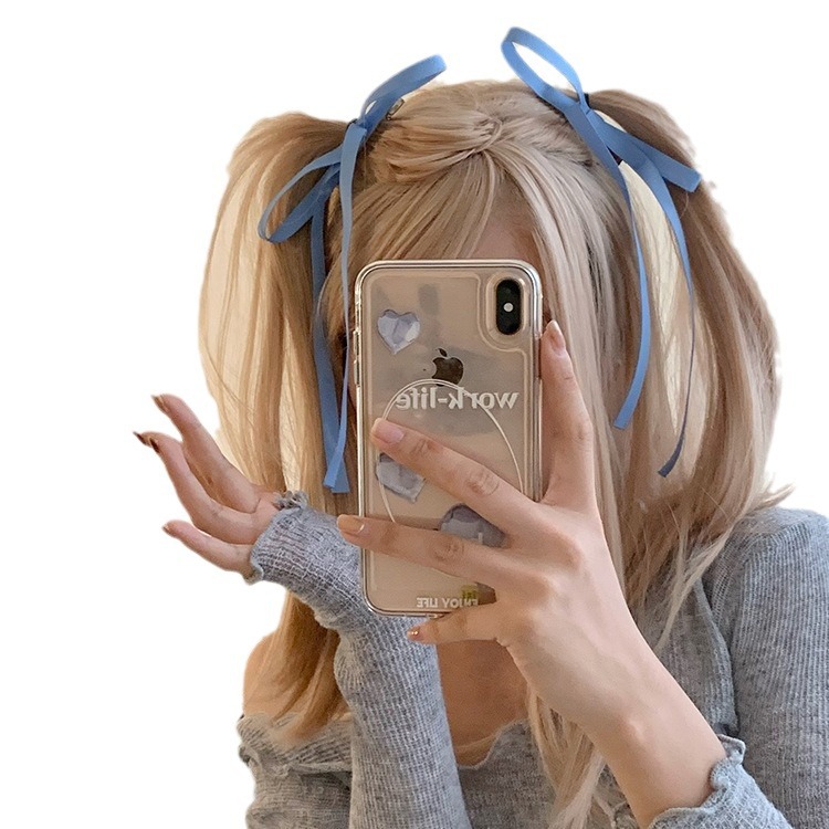 2-Piece Braided Hair Ribbon Bow Barrettes Ribbon Blue Sweet Girl's Hair Hoop Pairs Ponytail Duckbilled Headdress