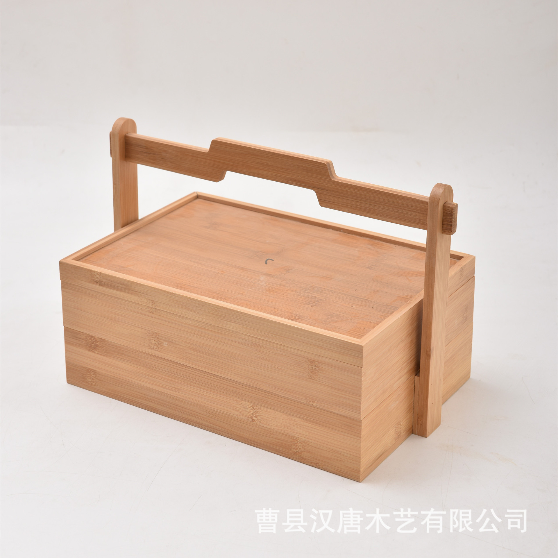食盒双层收纳盒多尺寸制作木质手提餐盒木制提篮餐盒收纳盒竹制盒带提