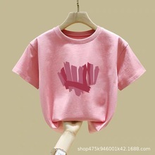 中大童女童短袖纯棉t恤2024夏季新款童装洋气时髦半袖粉色上衣ins