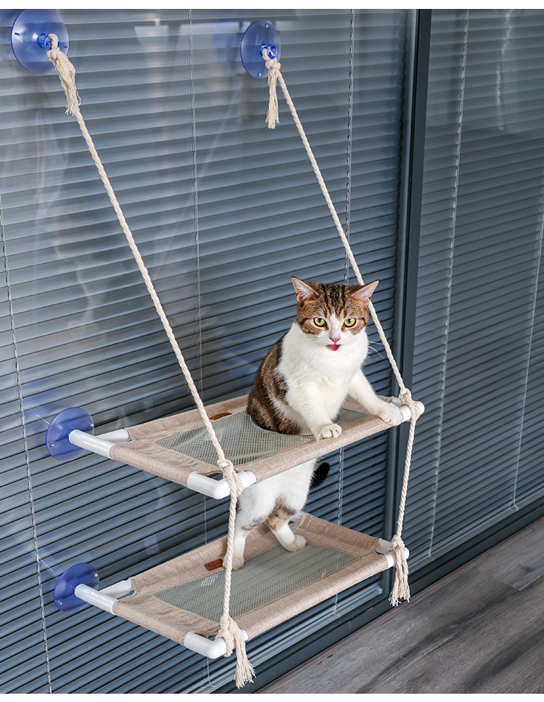 北欧风猫吊床吸盘式猫挂窝 晒太阳吊床窗台猫咪秋千 一二层可选