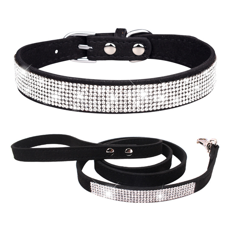 Amazon Hot Selling Pet Collar Shiny Rhinestone Dog Collar Small and Medium Size Dog Leash Dog Leash Microfiber Cat Collar