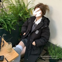 黑色中长款羽绒服女宽松百搭过膝白鸭绒冬季保暖外套加厚学院韩系