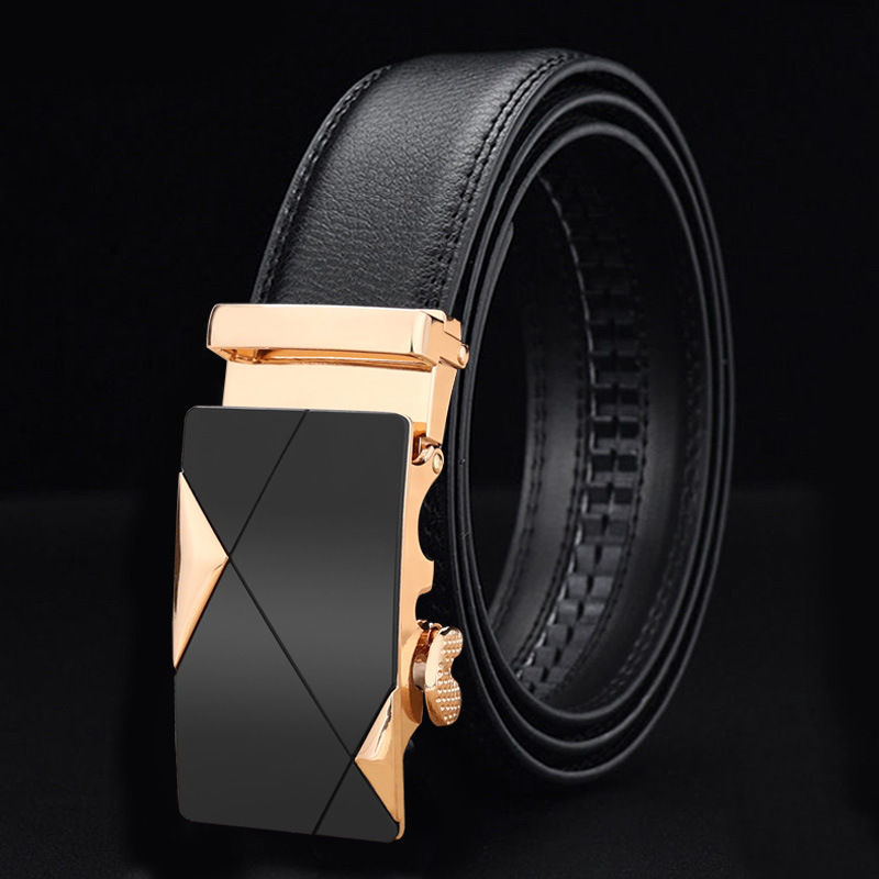 Men's Leather Belt Automatic Buckle Business Two-Layer Cowhide Leather Belt Men's Casual All-Matching Men's Pant Belt Men's Fashion