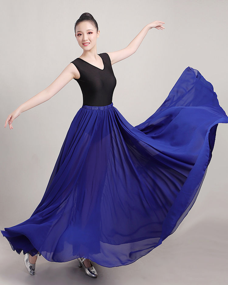 新疆舞蹈半身大摆裙维吾尔族练习裙雪纺藏族表演服长裙开场舞台女