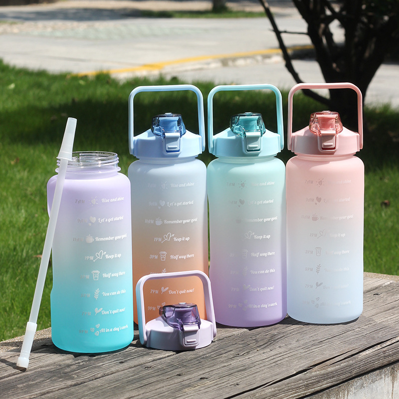 Cross-Border Gradient Plastic Kettle 2000ml Space Cup Large Capacity Water Cup Outdoor Sports Kettle 2l Frosted
