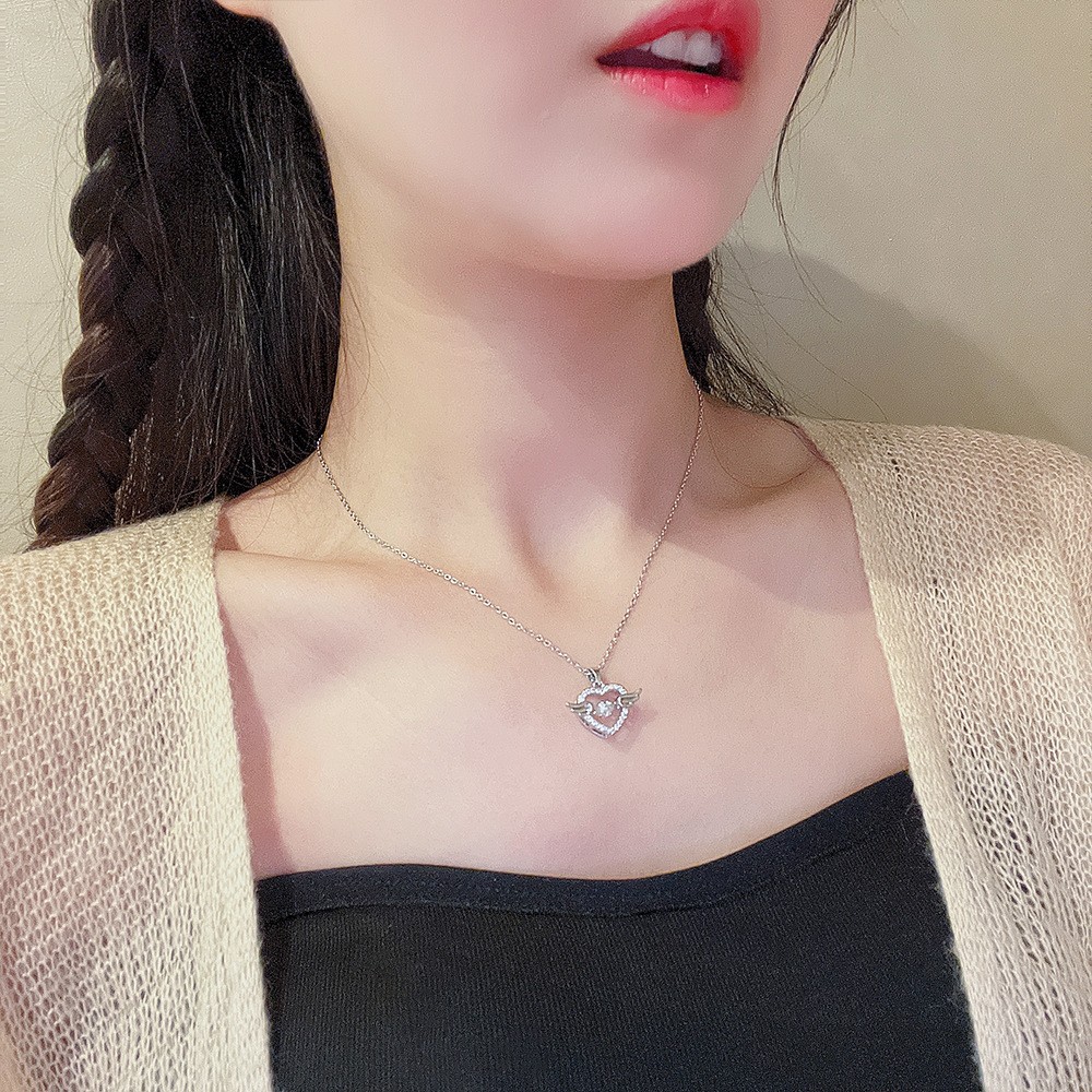 Smart Angel Necklace Ornament Girls Niche Inlaid Zircon Love Pendant Light Luxury Exquisite Titanium Steel Clavicle Chain Wholesale