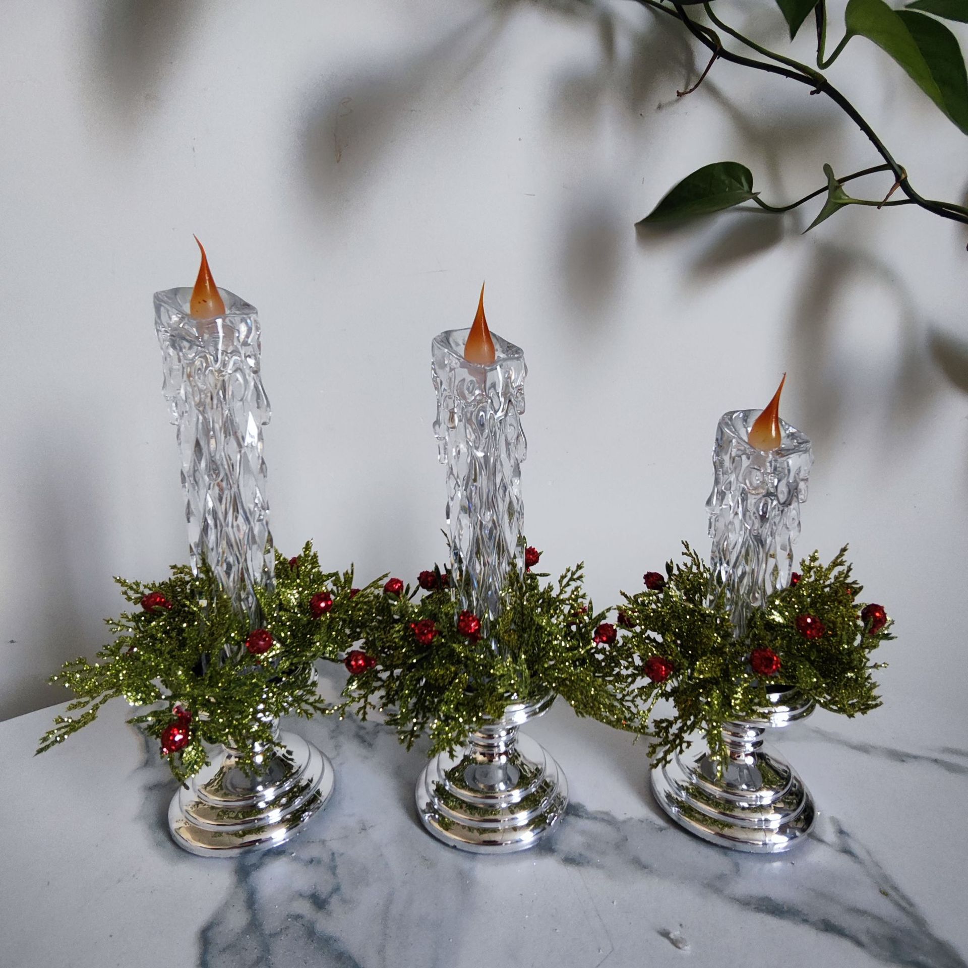 Transparent Candle Decorations Christmas Gift Candle Holder Scene Decoration Simulation Candle LED Candle Scene Props