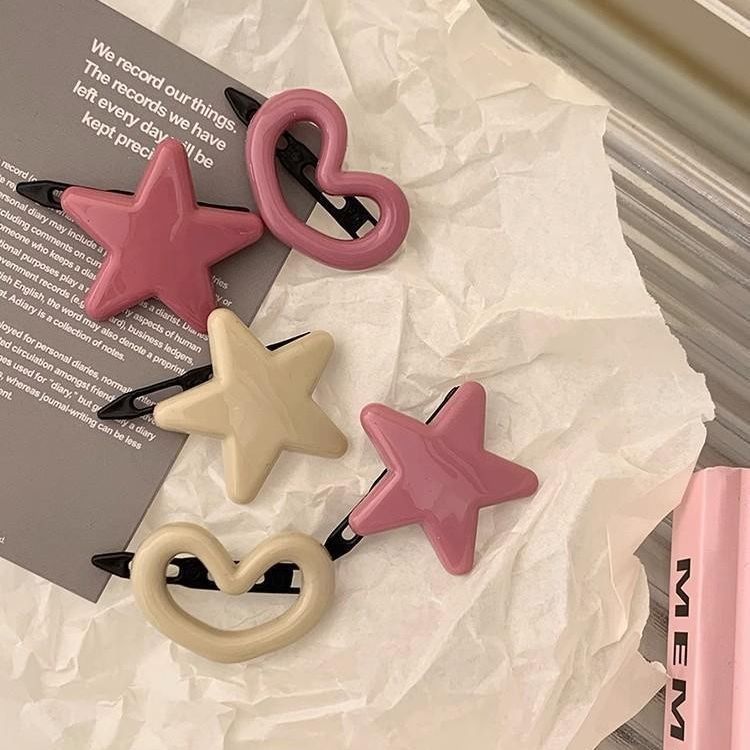 Pink Heart Earrings for Girls Barrettes Cute Sweet Trumpet Bangs Side Clip Simple All-Match Internet Celebrity Hairpin Hair Ornaments