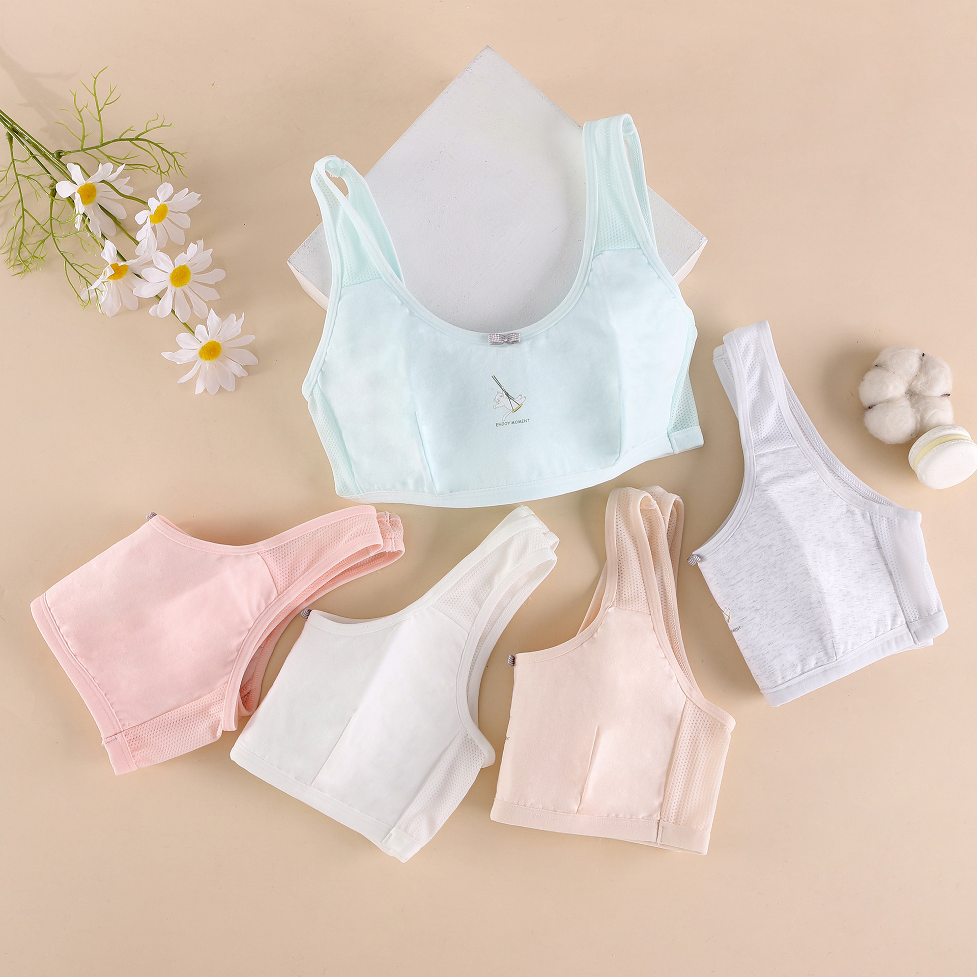 学生发育期纯棉小背心女童女孩套头内衣舒适透气卡通少女文胸