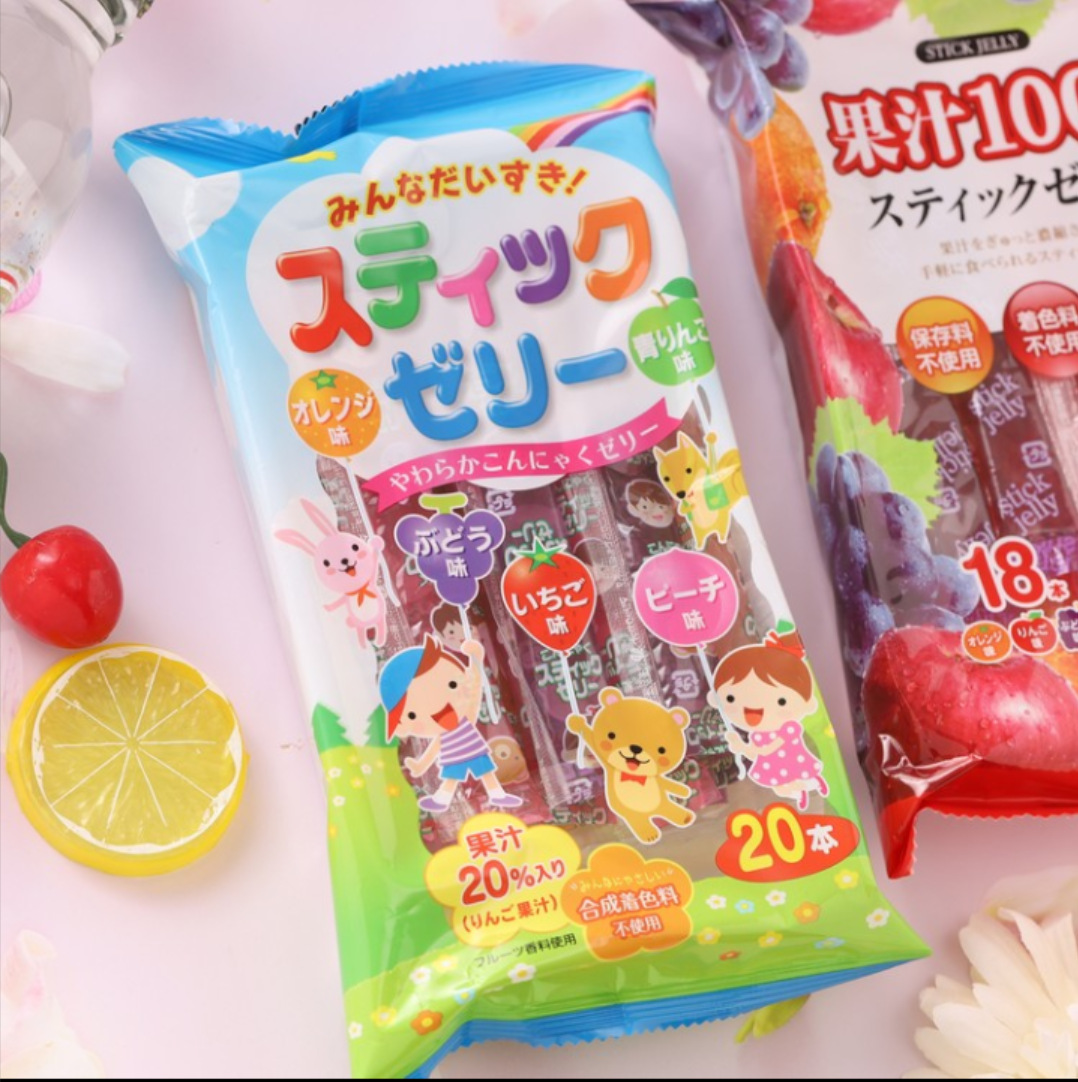 日本零食 理本果冻条什锦水果果汁可吸草莓蒟蒻果冻葡萄布丁20本
