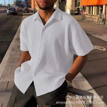 欧美新款男士宽松衬衫速卖通热卖街潮休闲衬衫夏威夷沙滩条纹衬衫