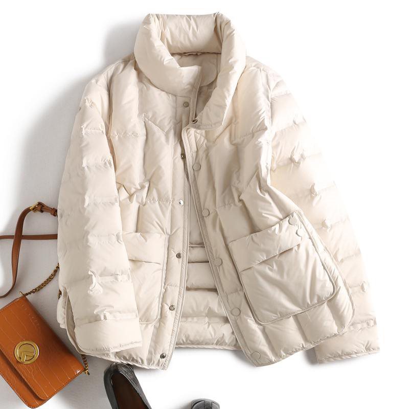 时尚羽绒服女2023新款冬季90白鸭绒轻便保暖短款宽松显瘦立领外套