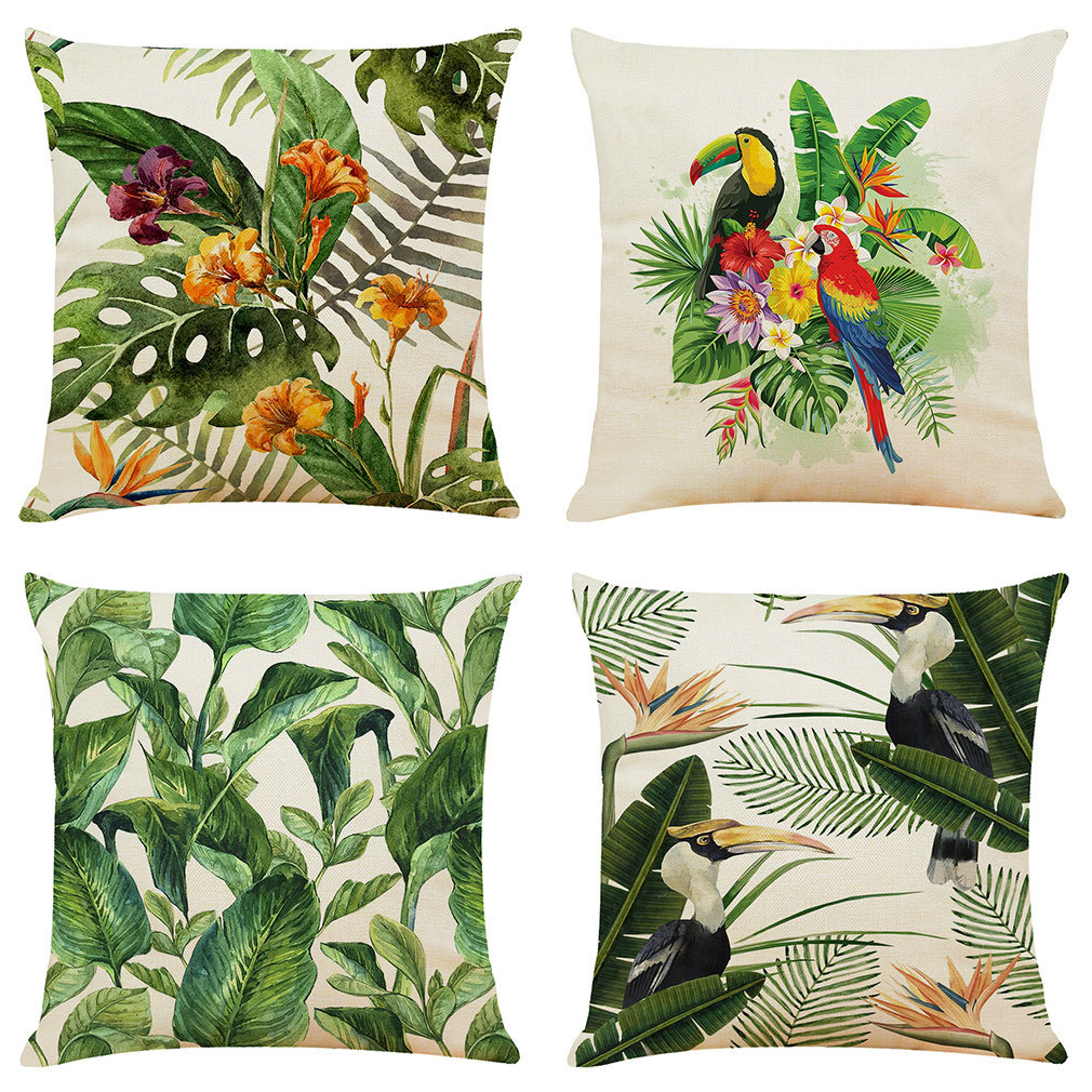 New Tropical Plant Printed Cotton and Linen Pillow Car Cushion Sofa Cushion Cross-Border Home Fabric Decoration Wholesale