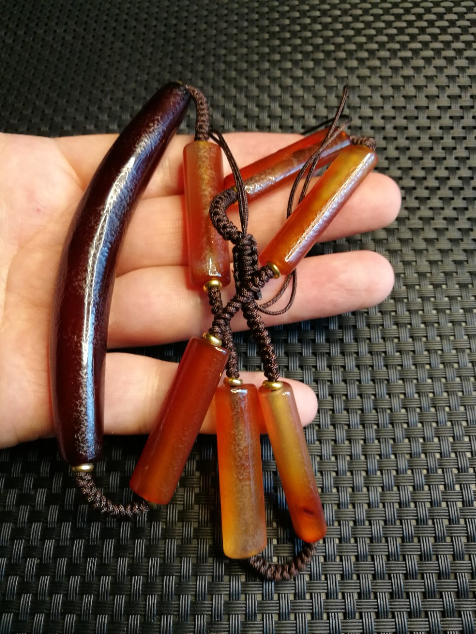 古玩收藏藏传牛角形状玛瑙老天珠项链玛瑙原石挂坠首饰项链批发