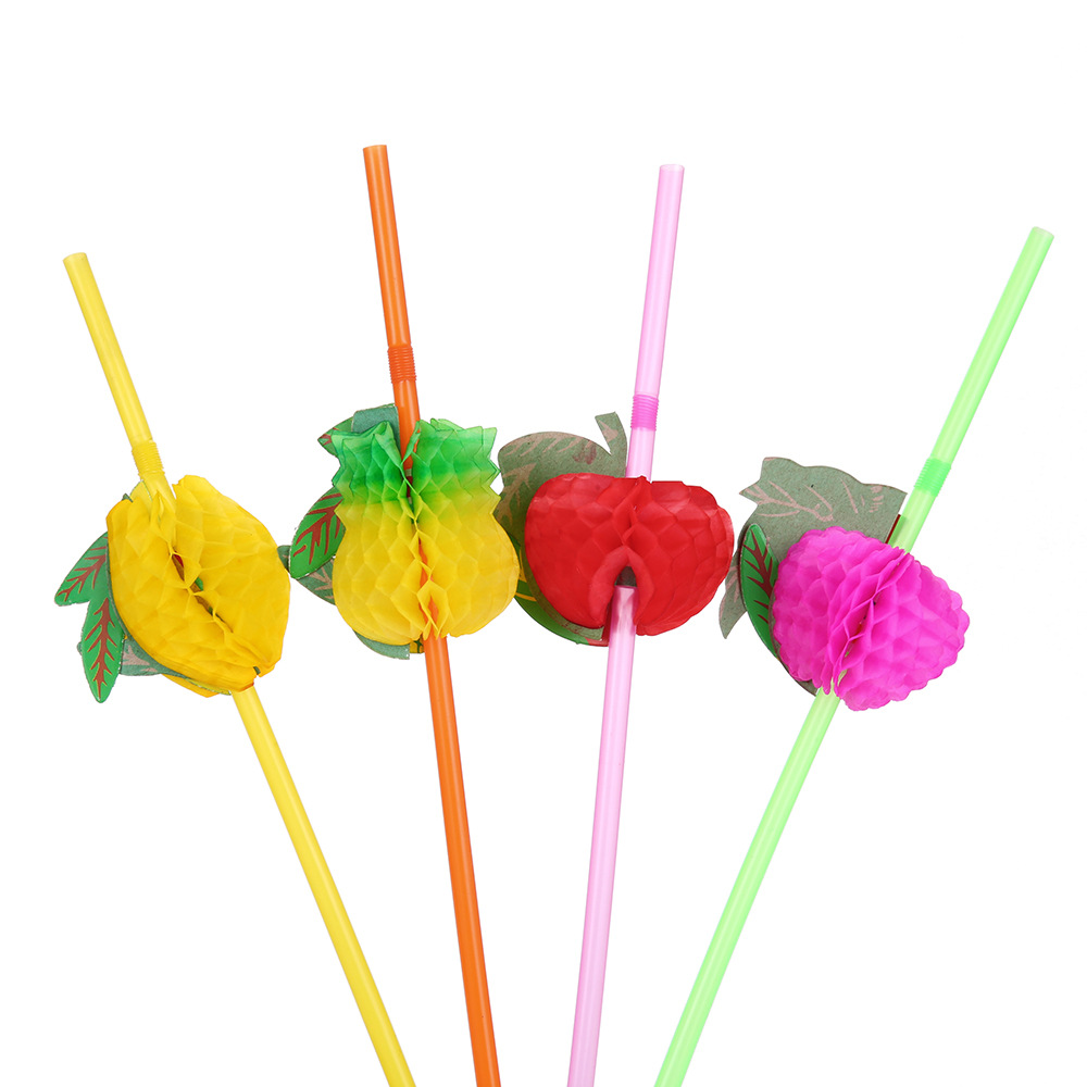 Factory in Stock Wholesale Disposable Paper Umbrella Straw Creative Three-Dimensional Honeycomb Fruit Shaped Straw Decoration