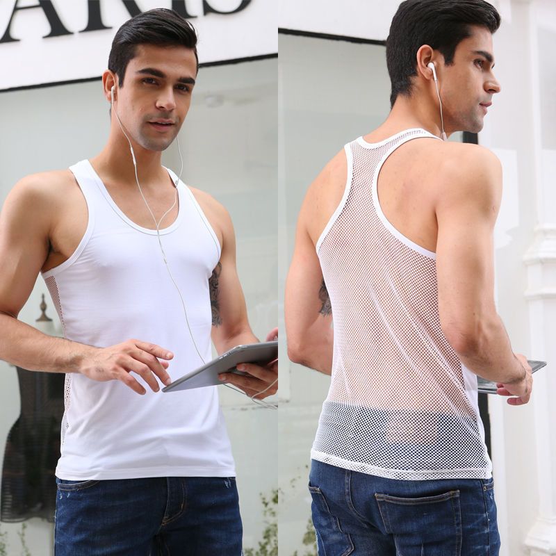 夏季男士大网眼美背吊带镂空冰丝薄款工字无袖网状时尚背心-阿里巴巴