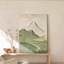 奶油风抽象山峰山脉风景肌理画纯手绘油画背有靠山客厅玄关画
