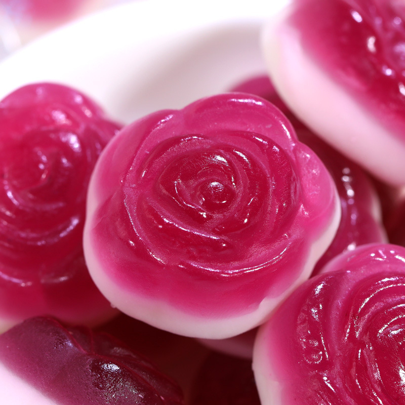 结婚喜糖心形爱心橡皮糖500g散装玫瑰花果汁软糖婚庆伴手礼小零食