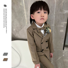 儿童韩版中小童休闲双排扣卡其色灰色休闲西装男童套装厂家直销