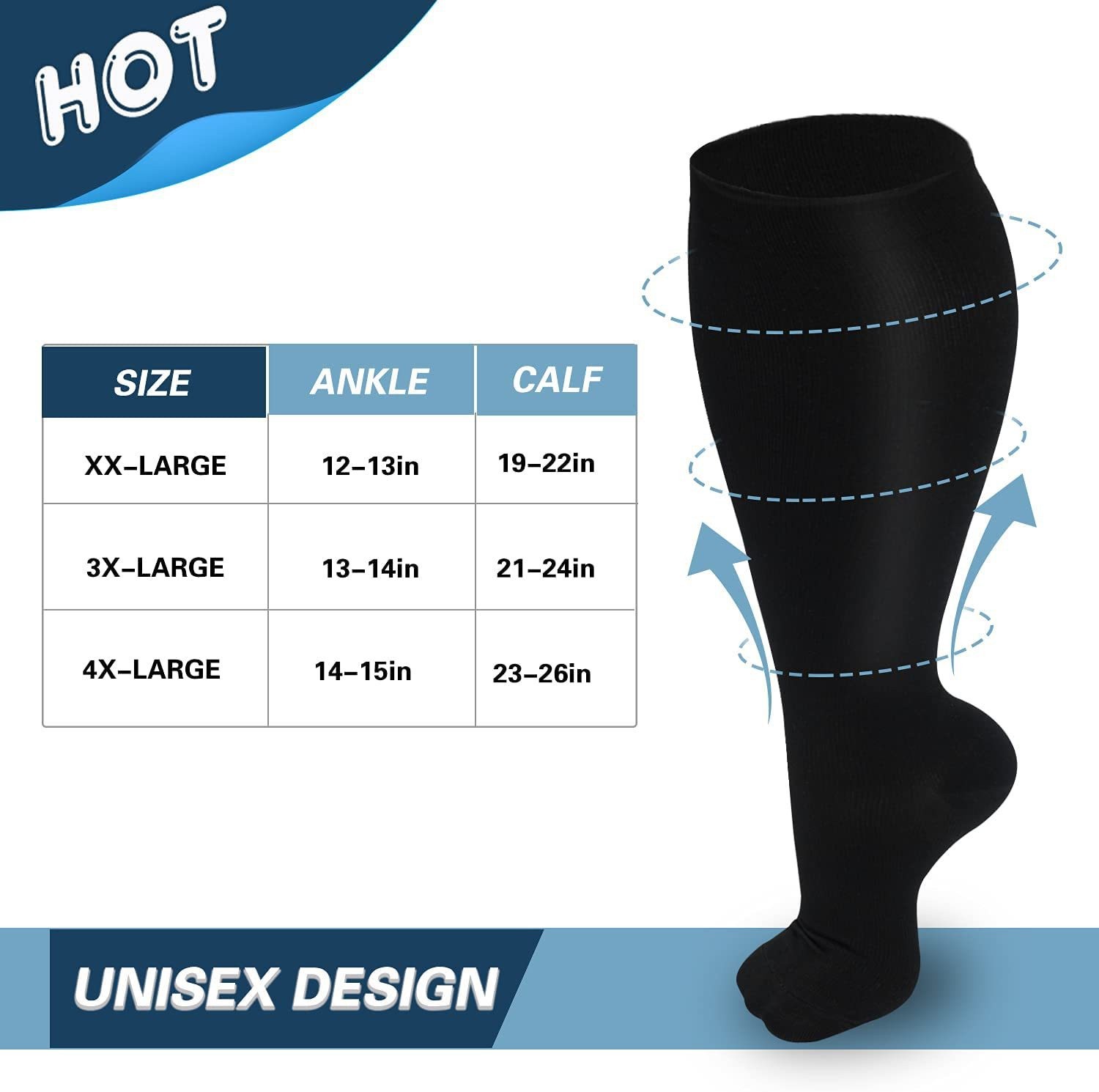 Cross-Border Amazon plus-Sized plus Size Compression Stockings High Elastic Fat Socks Sports Fitness Compression Socks Hot Selling Fat Socks