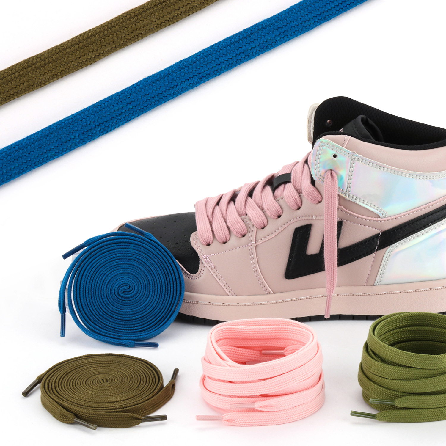 工厂直供双层扁平织带鞋带涤纶空心纯色设计黑白彩色运动鞋板鞋带