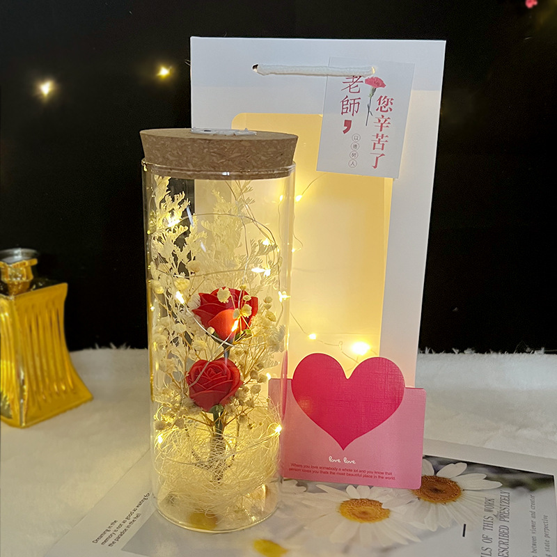 Valentine's Day Dried Flowers Gypsophila Teacher's Day Gift Wholesale Gift for Teachers Creative Glow Glass Wishing Bottle