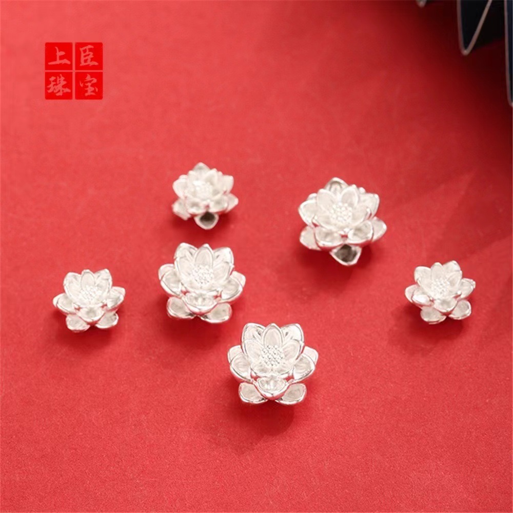 莲花足银999横穿隔珠3d硬银转运隔珠手工diy串珠材料编织手链配饰