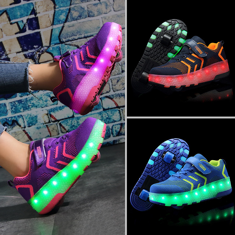 暴走鞋usb充电 双轮儿童男女滑轮鞋发光七彩夜光鞋整圈灯一件代发