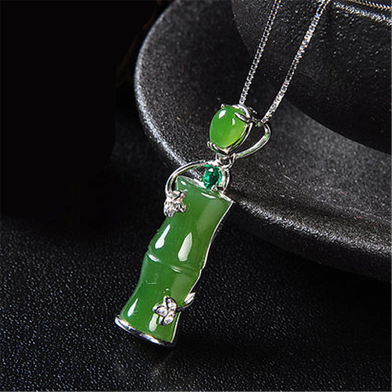 吉祥绿玉竹节吊坠 冰种通透七彩玉石吊坠 节节高升玉髓玛瑙石吊坠