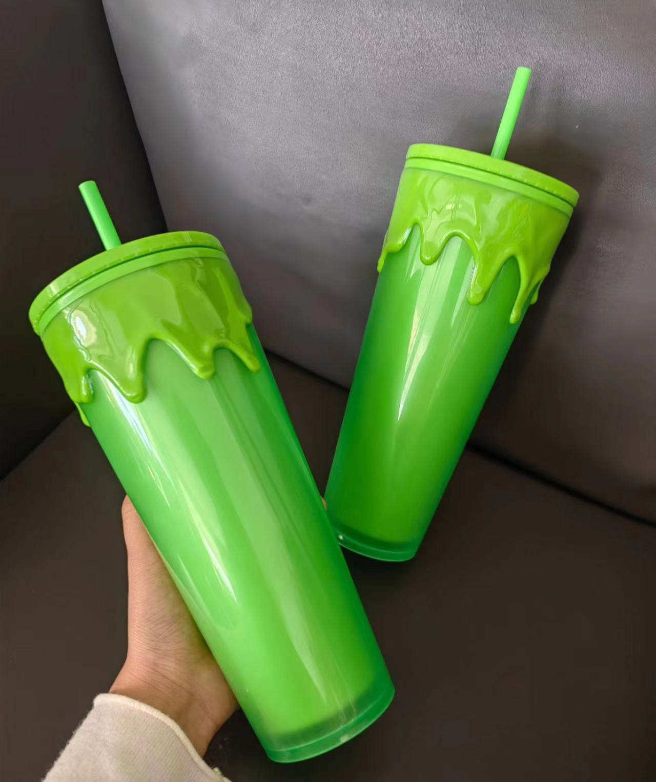 外贸北美星爸爸万圣节绿色夜光吸管水杯吸管杯咖啡杯车载杯