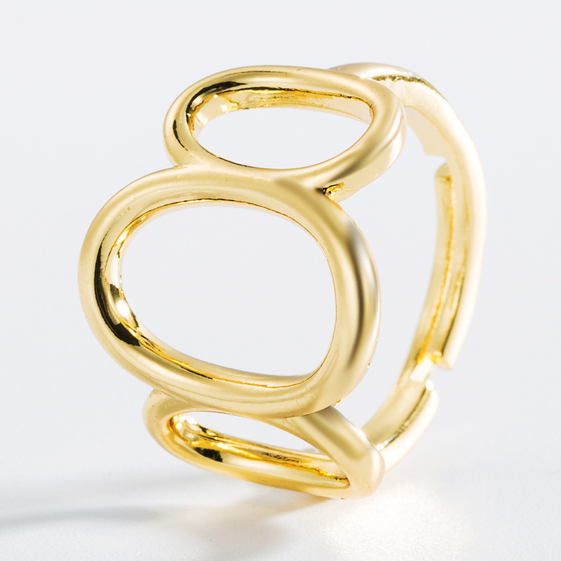 跨境新品纯铜镀18k金几何形开口戒指 微镶锆石时尚气质指环食指戒