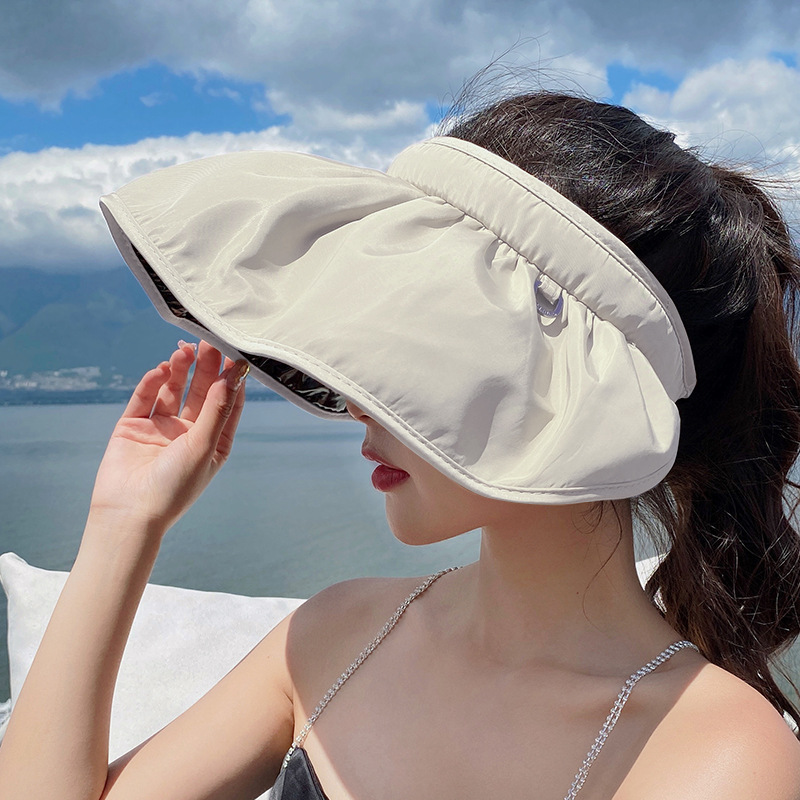 Sun Protection Hat Women's Summer UV Protection Vinyl Sun Hat Air Top Outdoor Shell-like Bonnet Big Brim Face-Covering Sun Hat