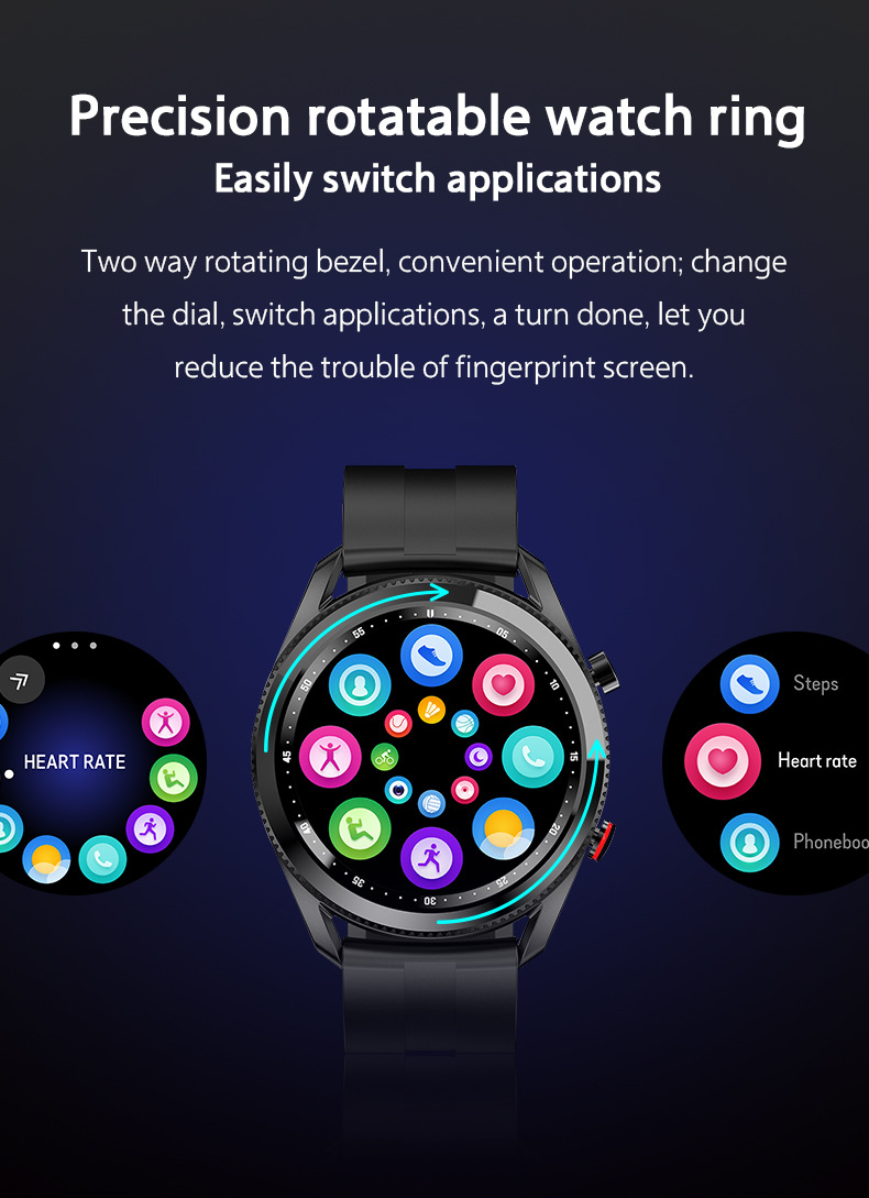 跨境新款three智能手环蓝牙通话智能手表旋转表盘全触屏厂家直销