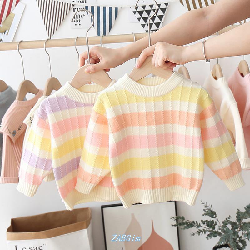 男童女童装2020秋冬季彩条套头毛衣女宝宝小童儿童韩版打底针织衫