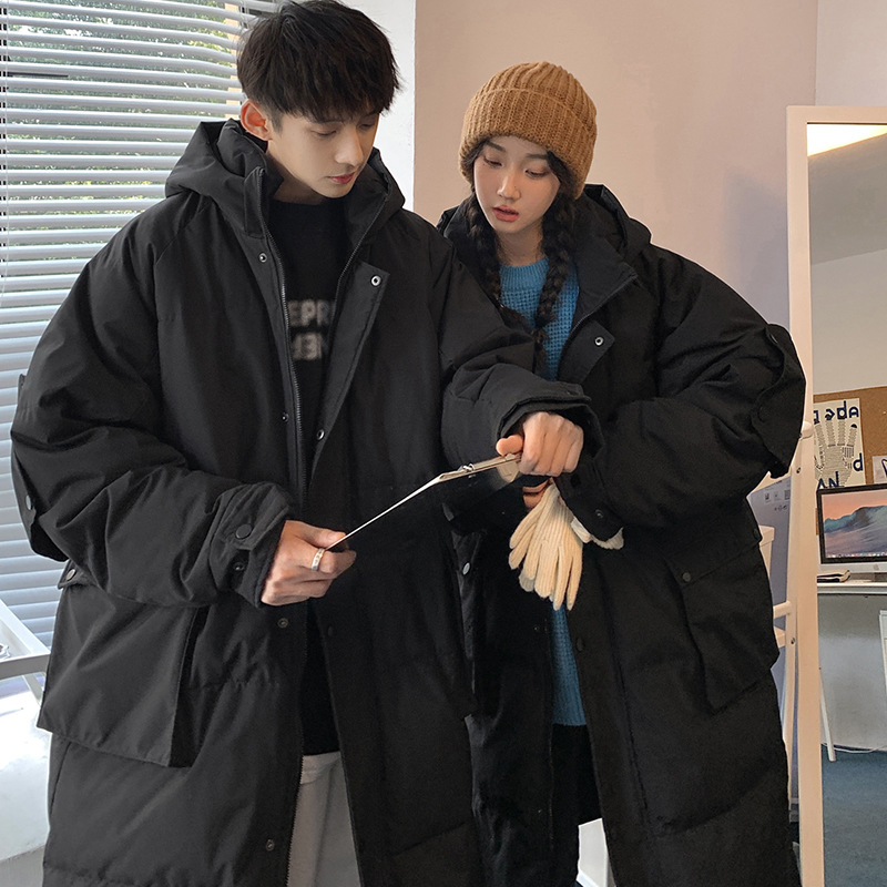 Mid-Length down Jacket Men's and Women's Winter New Oversize over the Knee Couple Workwear Hooded Thickened Baggy Coat