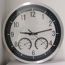 不锈钢挂钟铝钟 创意时尚客厅挂钟 温湿度挂钟石英钟表12英寸30CM
