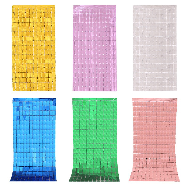 1*2M Bright Square Rain Silk Door Curtain 2 Silk Thickened Tinsel Curtain Birthday Party Background Wall Decoration Square Curtain