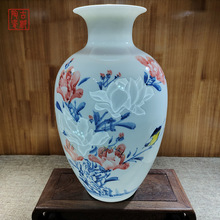 半刀泥雕刻五彩手绘简约客厅装饰软装摆件陶瓷薄胎花瓶
