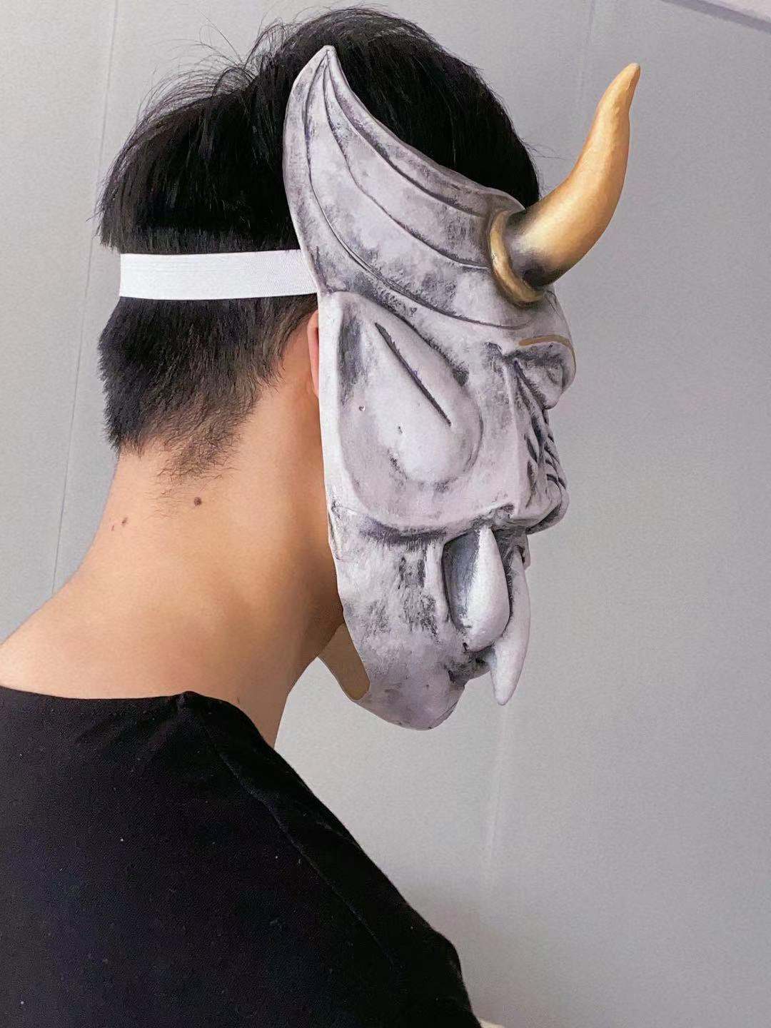 乳胶赤般若面具cosplay日系能剧面罩红鬼万圣节恐怖 獠牙面具般若