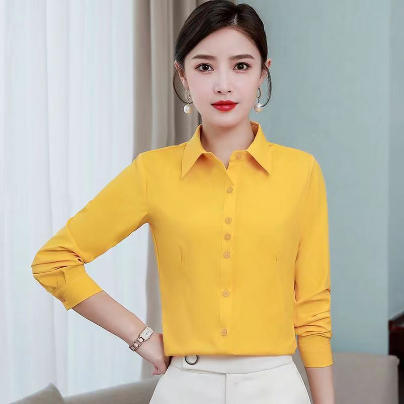 春秋新款女士长袖衬衫防走光衬衣正装职业装工作服百搭韩版上衣