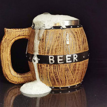 木桶造型啤酒杯 新款创意大容量啤酒扎酒吧用品 不锈钢内胆酒具